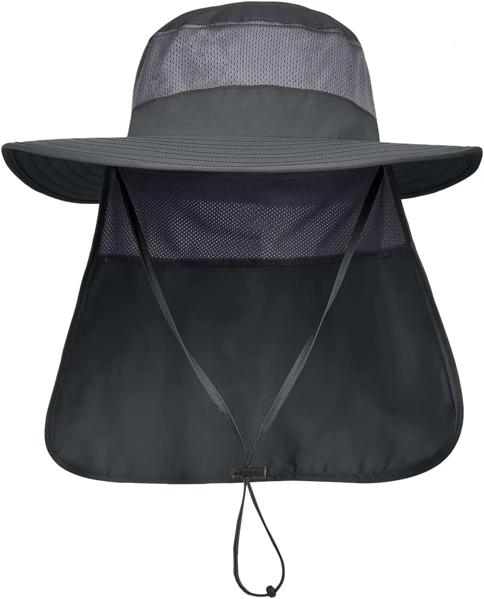 3 Pack Mens UPF 50  Wide Brim Sun Hat with Neck Flap for Fishing Hiking Garden