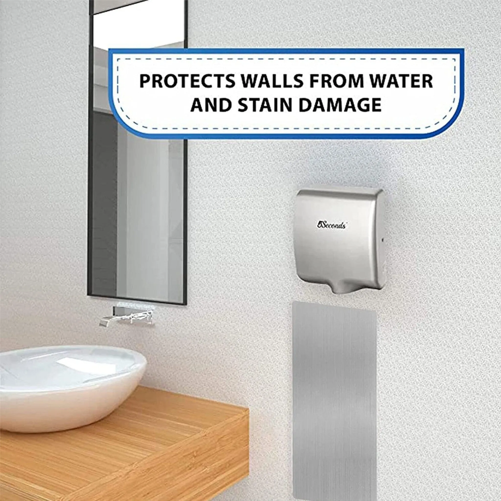 5Seconds 16" Grey Stainless Steel Hand Dryer Wall Damage Splash Guard for Protection