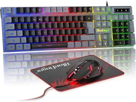 BlueFinger RGB Gaming Keyboard and Backlit Mouse Combo, USB Wired, LED Gaming Set for Laptop PC Computer Game and Work(Gray & Black)