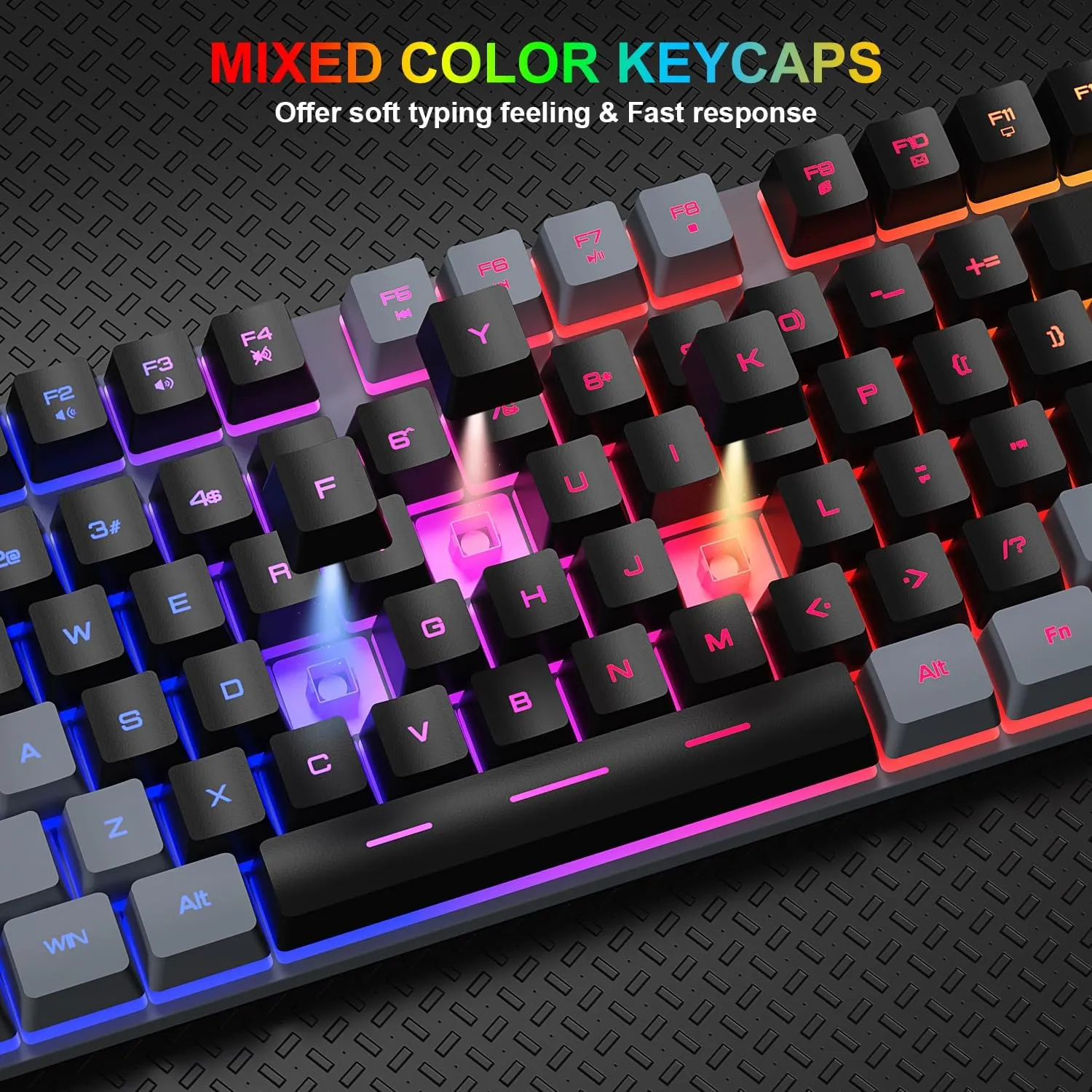 BlueFinger RGB Gaming Keyboard and Backlit Mouse Combo, USB Wired, LED Gaming Set for Laptop PC Computer Game and Work(Gray & Black)