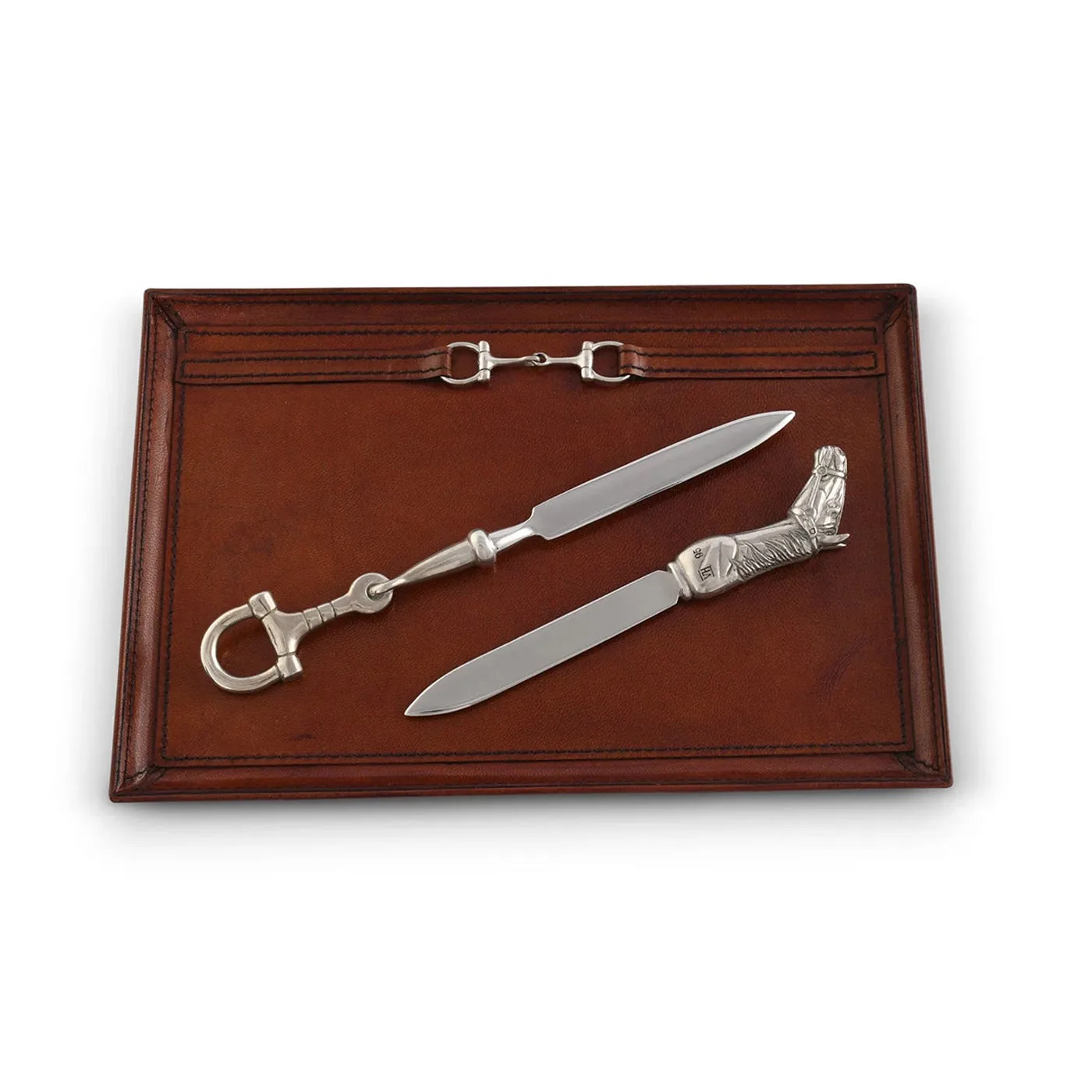 Equestrian Leather Catch-All Tray with Snaffle Bit