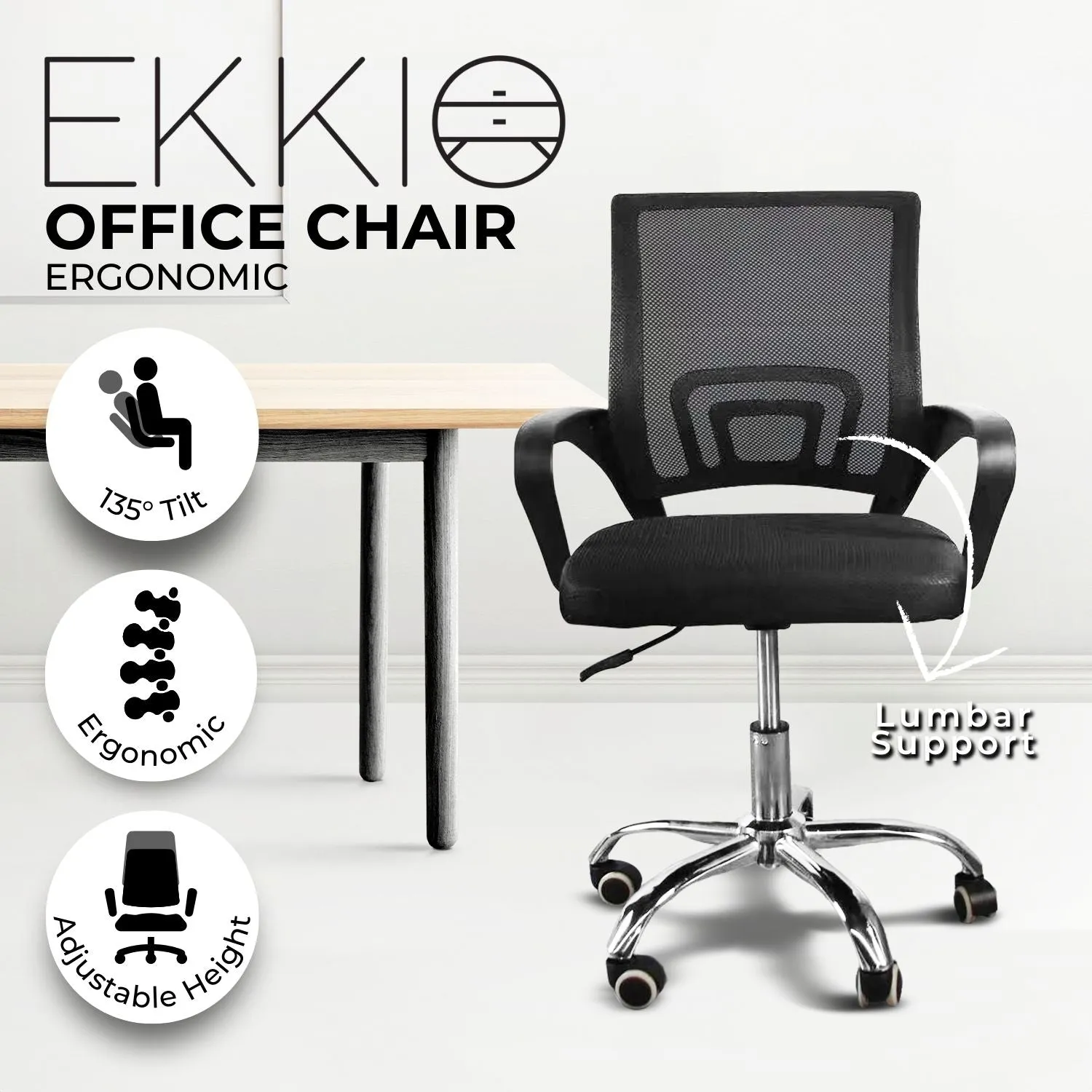 Ergonomic Mesh Office Chair, Adjustable, Lumbar Support - EKKIO