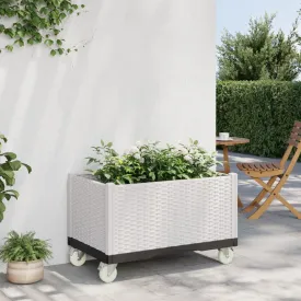 Garden Planter with Wheels White 80x50x54 cm PP