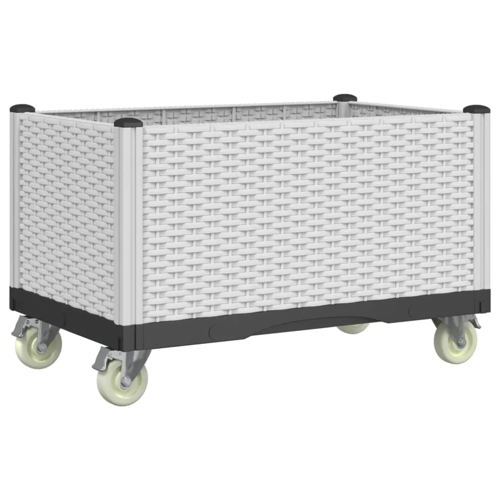 Garden Planter with Wheels White 80x50x54 cm PP