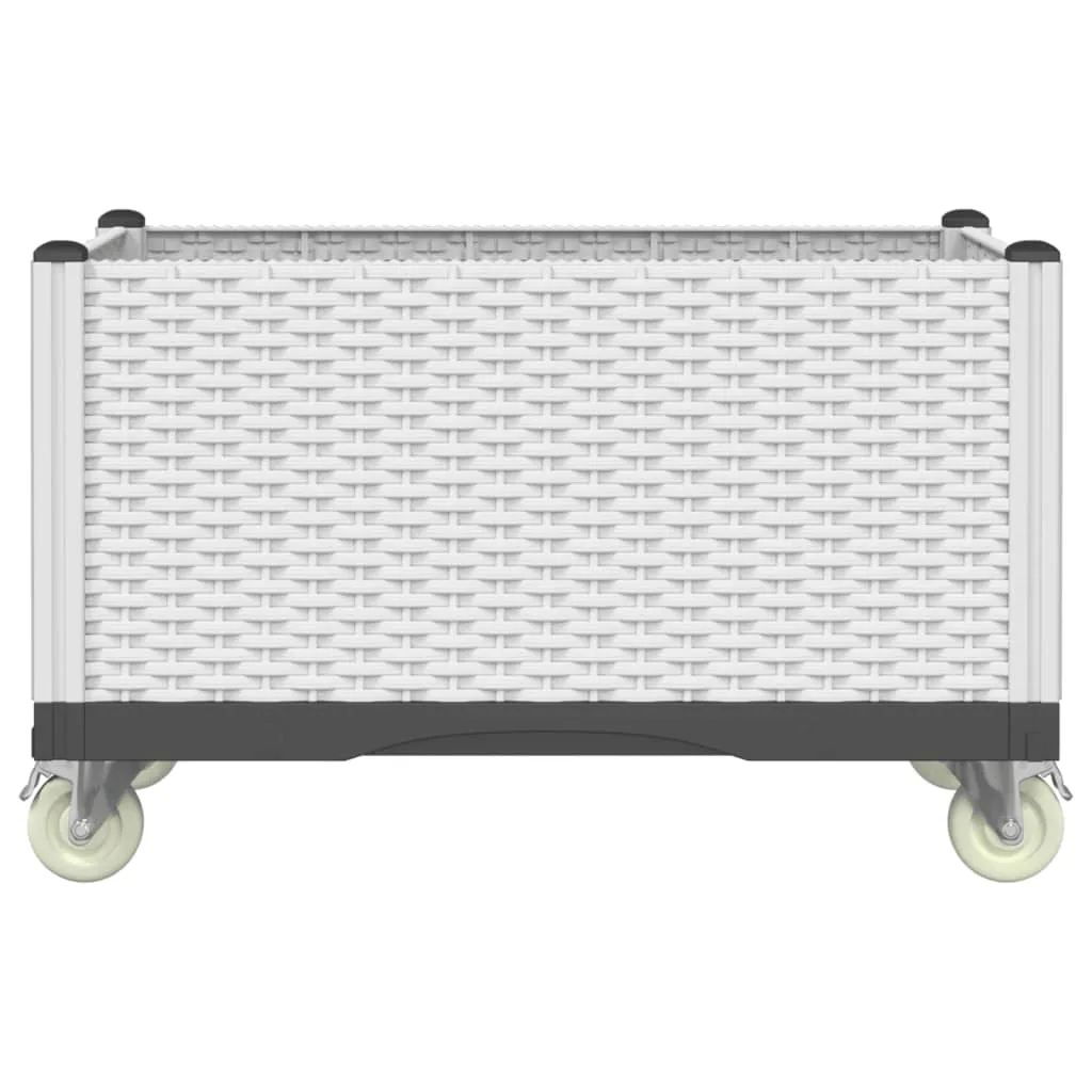 Garden Planter with Wheels White 80x50x54 cm PP