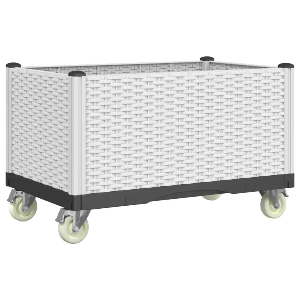 Garden Planter with Wheels White 80x50x54 cm PP