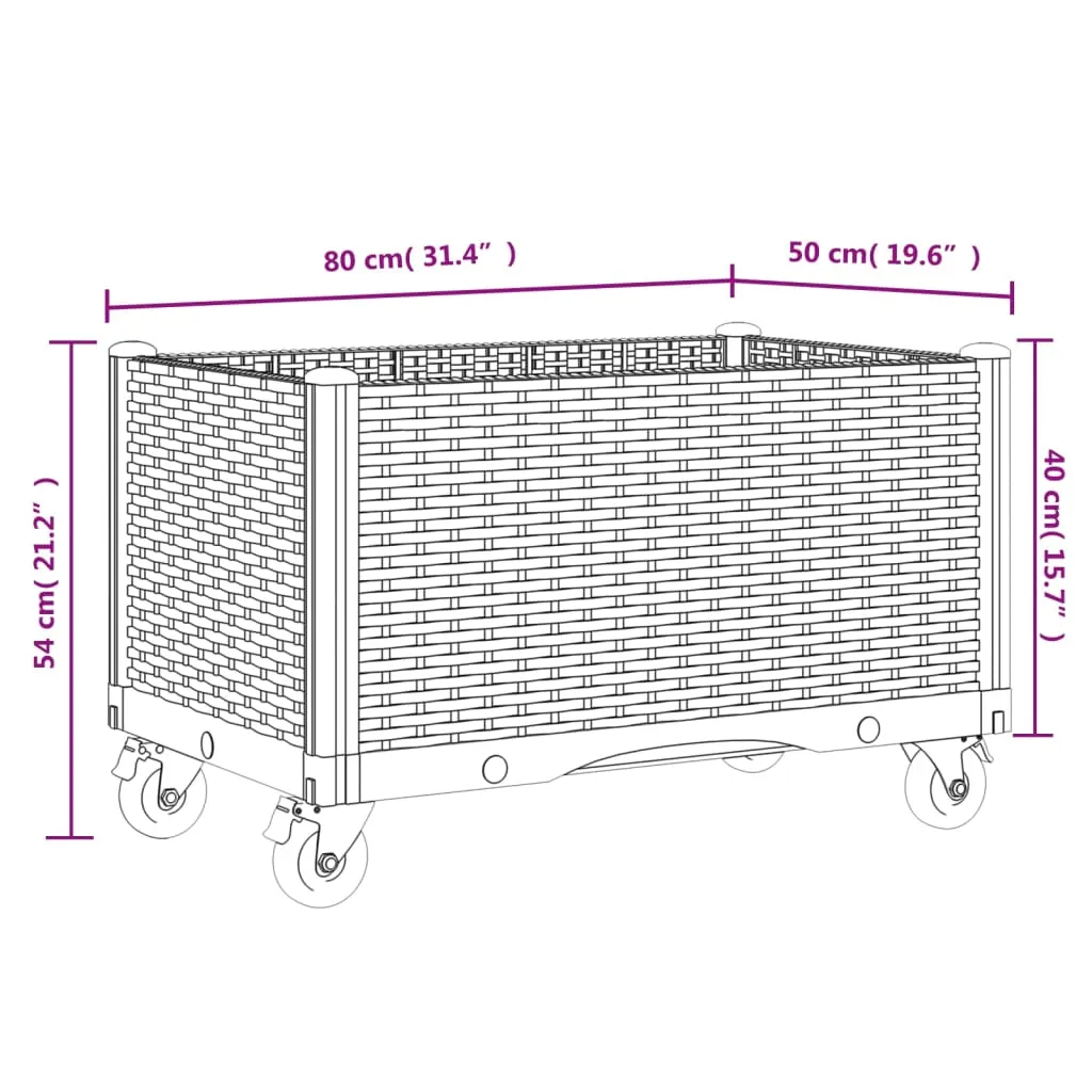 Garden Planter with Wheels White 80x50x54 cm PP