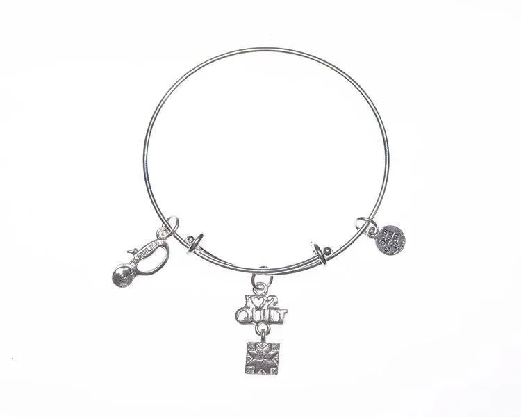 I Love to Quilt, Quilt Cutter Silver Bangle Bracelet