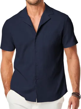JMIERR Men's Casual Button Down Shirts Short Sleeve Textured Summer Beach Shirt Cuban Vacation Shirts with Pocket