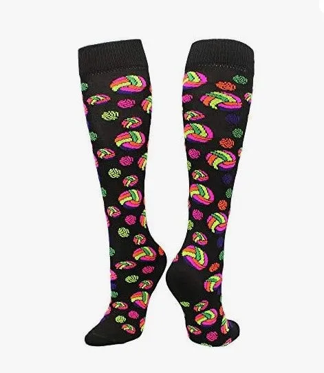 Krazisox Neon Volleyball Logo Knee Socks - Over the Calf (LP030-918)