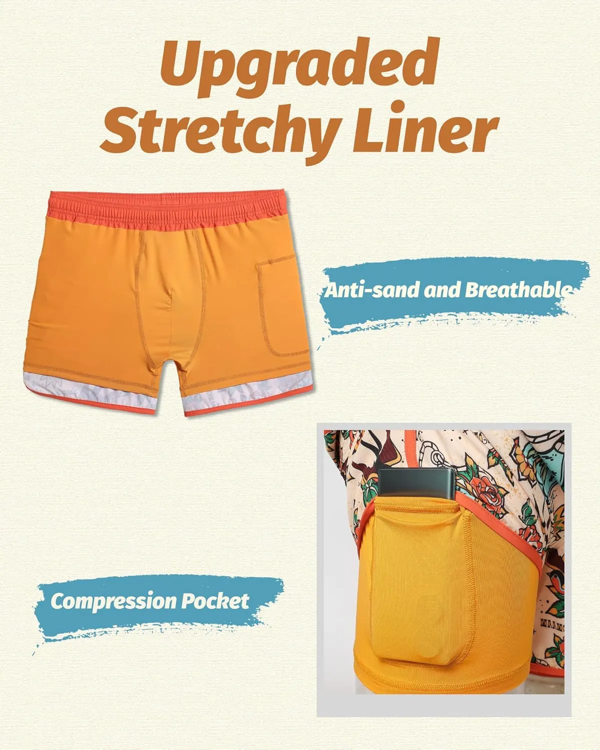 maamgic Mens Short 80s 90s Vintage 5.5" Swim Trunks Swimsuits Board Shorts Compression Liner Quick Dry 2 in 1 Beach Swimwear
