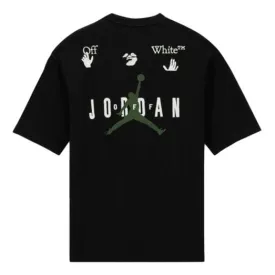 Men's Air Jordan x OFF-WHITE Crossover Logo Embroidered Sports Round Neck Short Sleeve Asia Edition Black T-Shirt, Black