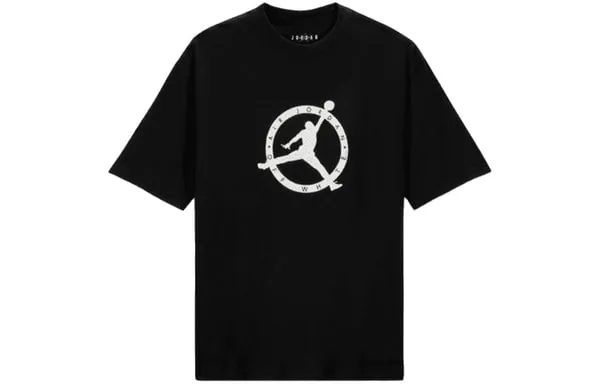 Men's Air Jordan x OFF-WHITE Crossover Logo Embroidered Sports Round Neck Short Sleeve Asia Edition Black T-Shirt, Black