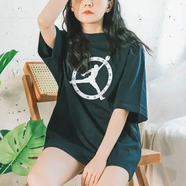 Men's Air Jordan x OFF-WHITE Crossover Logo Embroidered Sports Round Neck Short Sleeve Asia Edition Black T-Shirt, Black