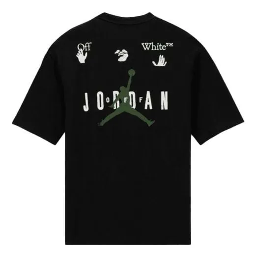 Men's Air Jordan x OFF-WHITE Crossover Logo Embroidered Sports Round Neck Short Sleeve Asia Edition Black T-Shirt, Black