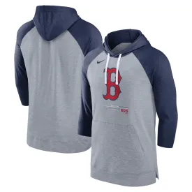 Men's Raglan Hooded Pullover, Gray/Dark Gray Heather Boston Red Sox Nike 3/4 Sleeve Hooded Pullover
