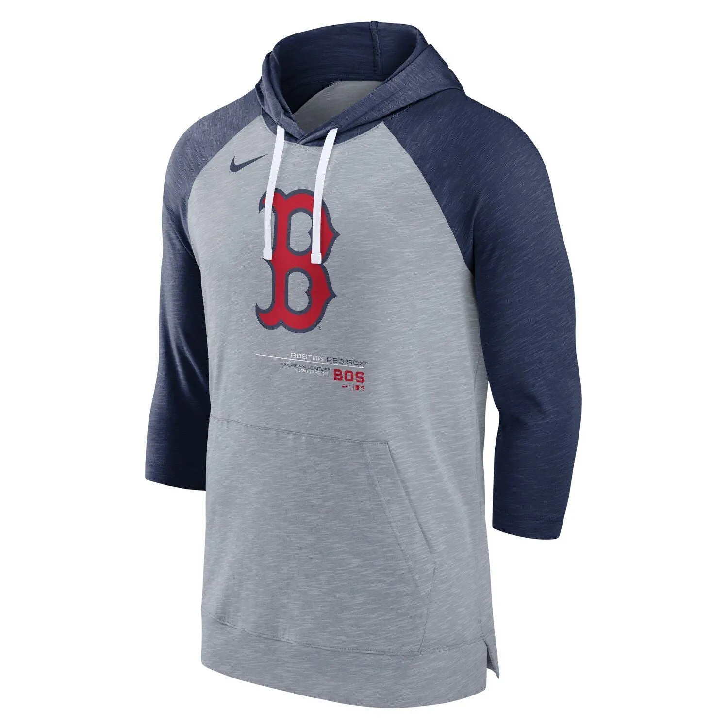 Men's Raglan Hooded Pullover, Gray/Dark Gray Heather Boston Red Sox Nike 3/4 Sleeve Hooded Pullover