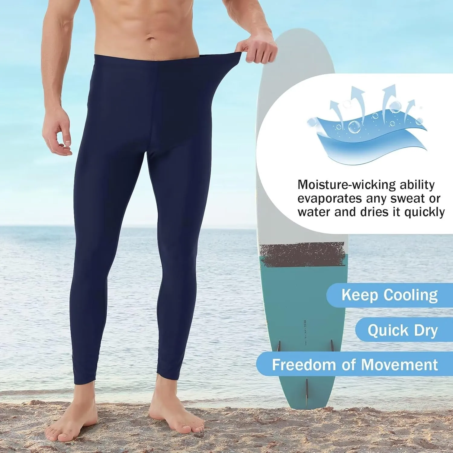 Mens Swim Pants Long UV Sun Protection Swim Tights Surf Water Leggings Rash Guard Swimming Pants Quick Dry