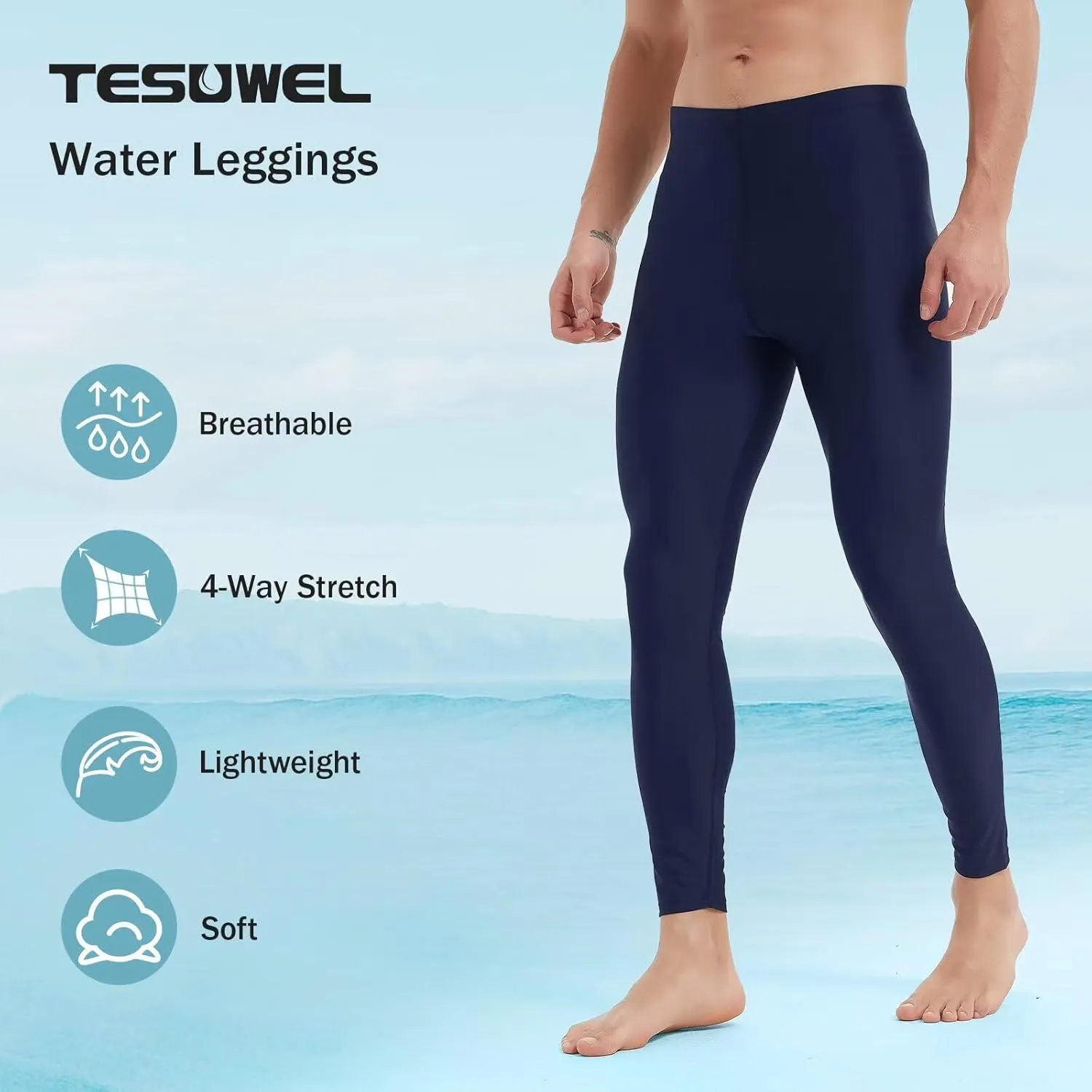 Mens Swim Pants Long UV Sun Protection Swim Tights Surf Water Leggings Rash Guard Swimming Pants Quick Dry