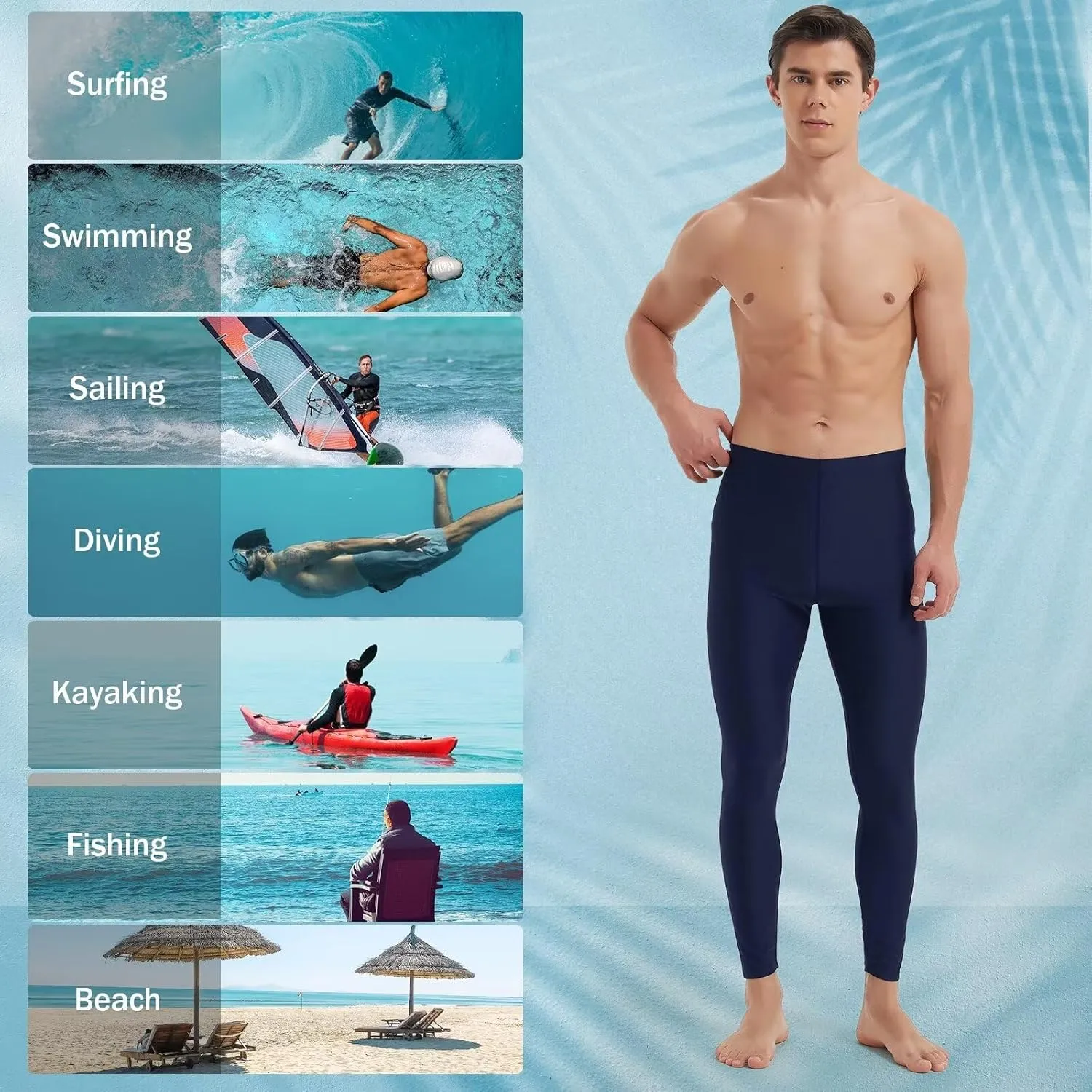 Mens Swim Pants Long UV Sun Protection Swim Tights Surf Water Leggings Rash Guard Swimming Pants Quick Dry