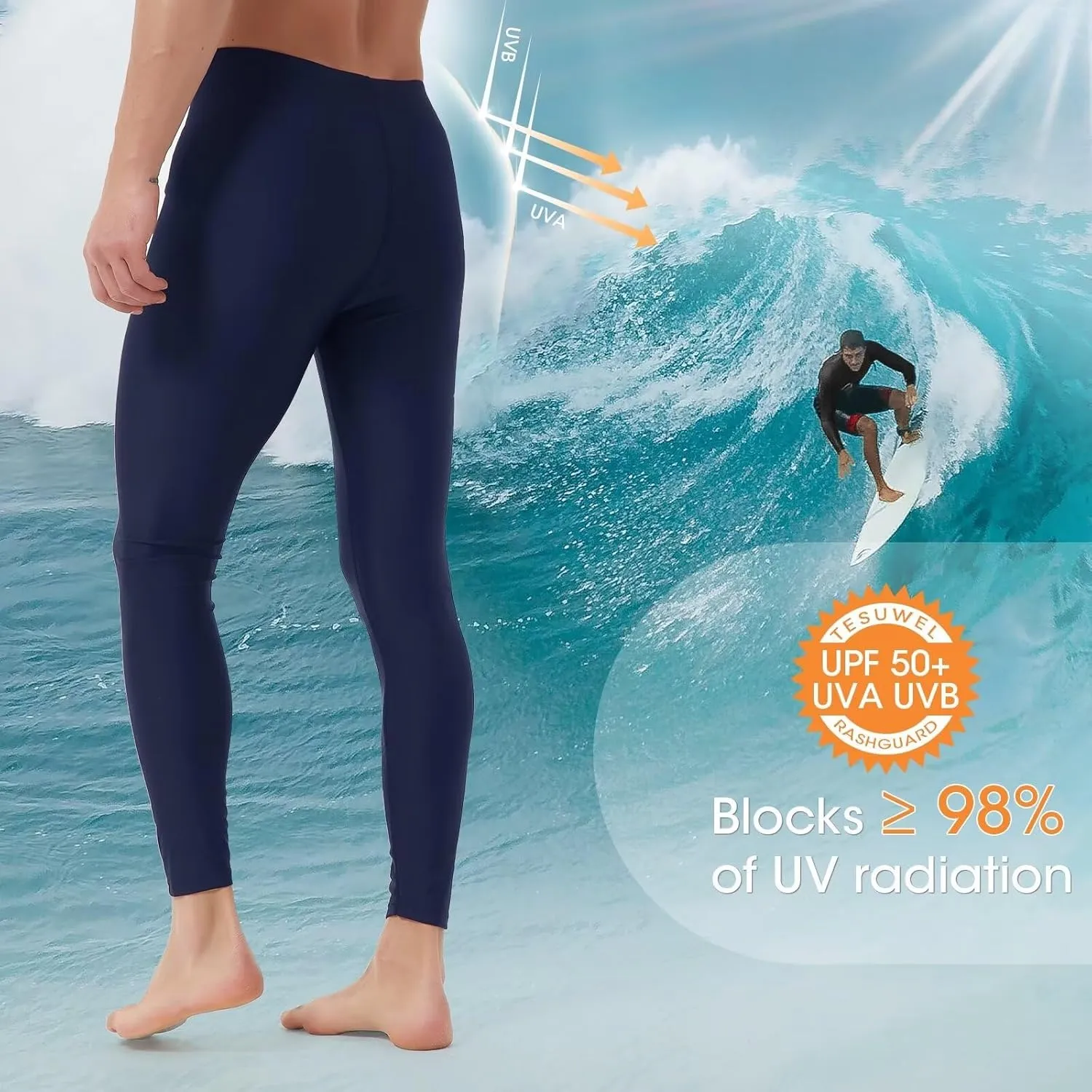 Mens Swim Pants Long UV Sun Protection Swim Tights Surf Water Leggings Rash Guard Swimming Pants Quick Dry