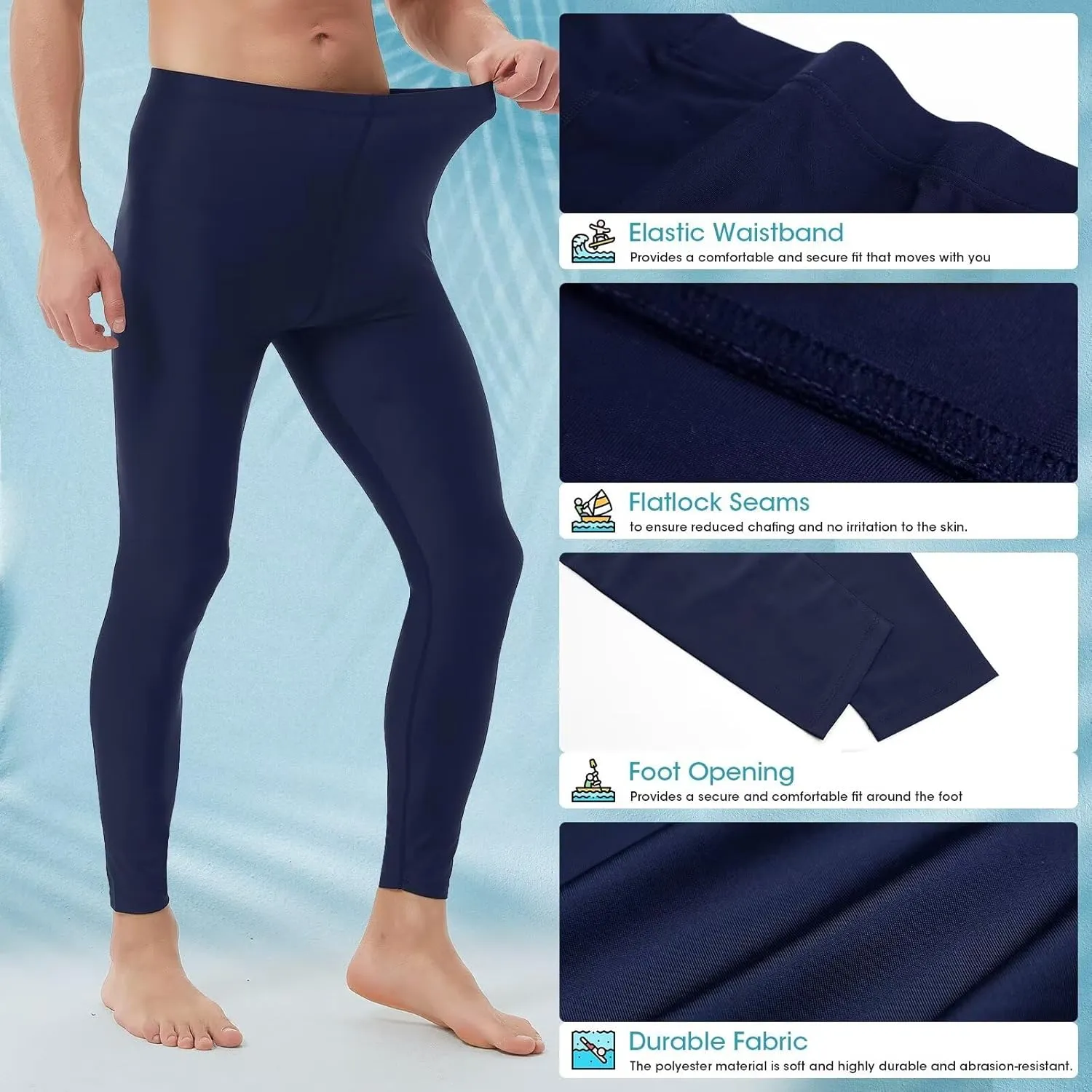 Mens Swim Pants Long UV Sun Protection Swim Tights Surf Water Leggings Rash Guard Swimming Pants Quick Dry