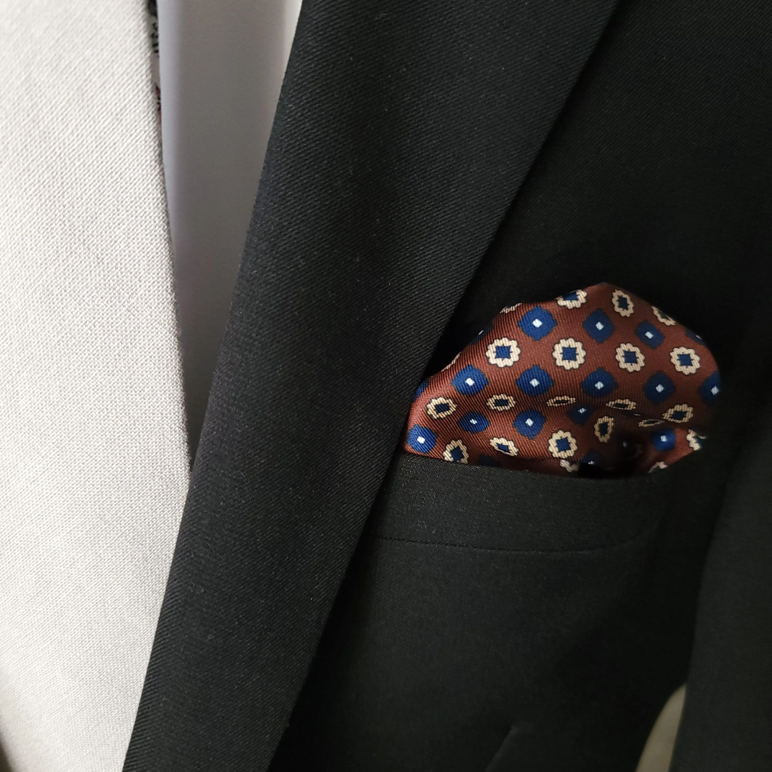 Navy Blue Brown Dot Stylish and Elegant Silk Pocket Square