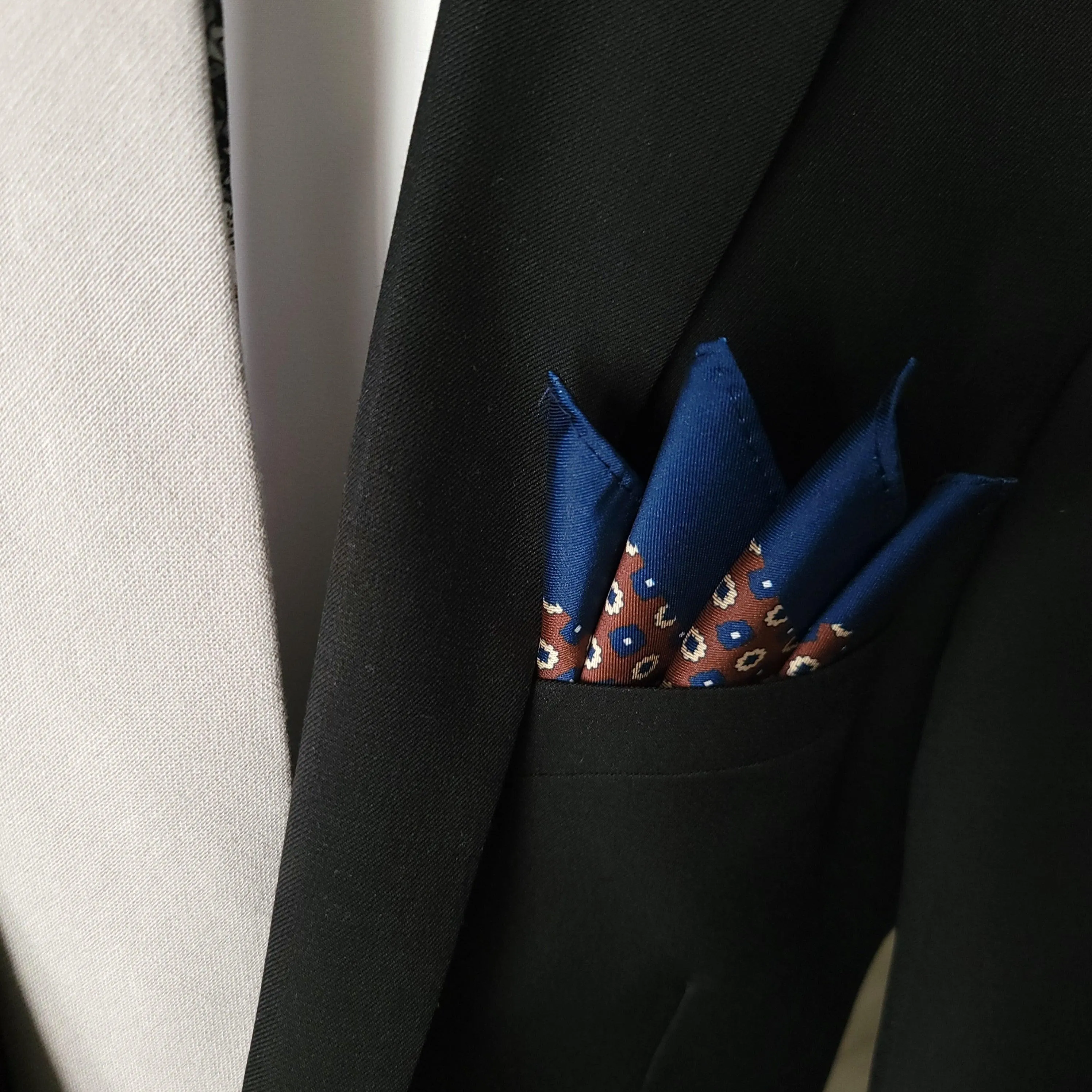 Navy Blue Brown Dot Stylish and Elegant Silk Pocket Square