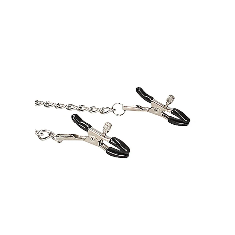Ouch! Black & White Breathable Ball Gag With Nipple Clamps Black
