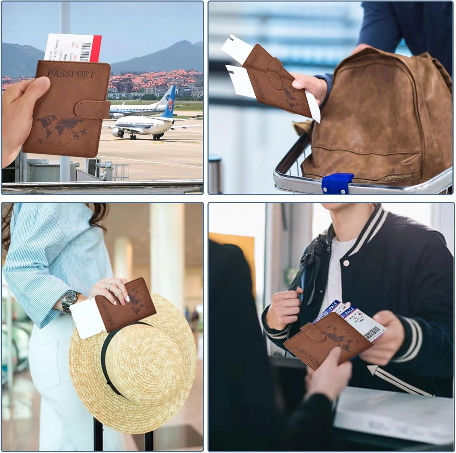 Passport Holder, Passport Cover with Credit Card Slot and Boarding Pass Slot Combo, Passport Wallet Case Book Travel Must Have, RFID Blocking Leather Travel Accessories, Brown