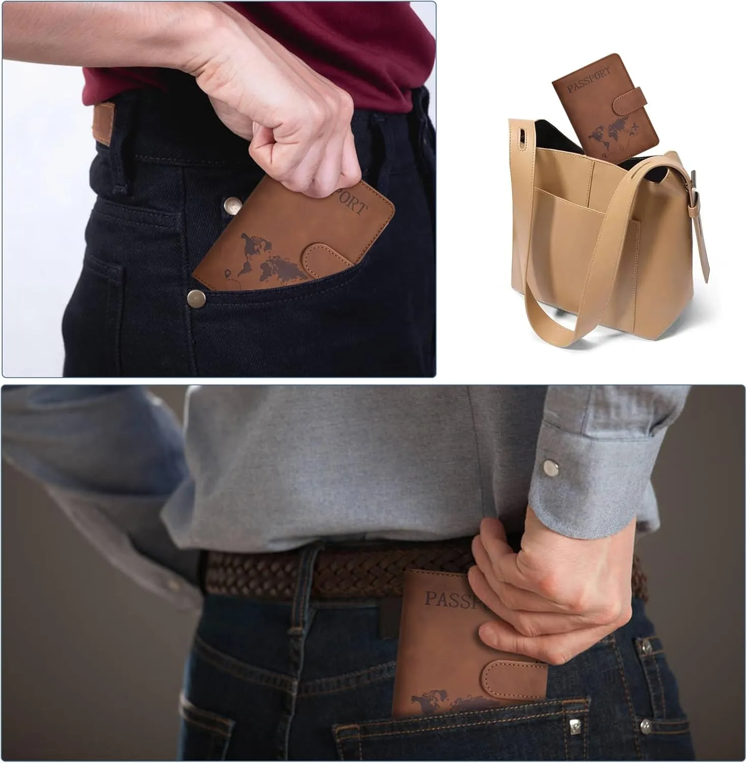Passport Holder, Passport Cover with Credit Card Slot and Boarding Pass Slot Combo, Passport Wallet Case Book Travel Must Have, RFID Blocking Leather Travel Accessories, Brown