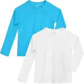 Poroka 2 Pack Girls and Toddlers' UPF 50  Long-Sleeve Rashguard Swim Shirt Lightweight Sports Athletic Tee Outdoor