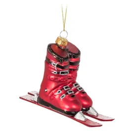 Red Downhill Botts and Skis Glass Ornament