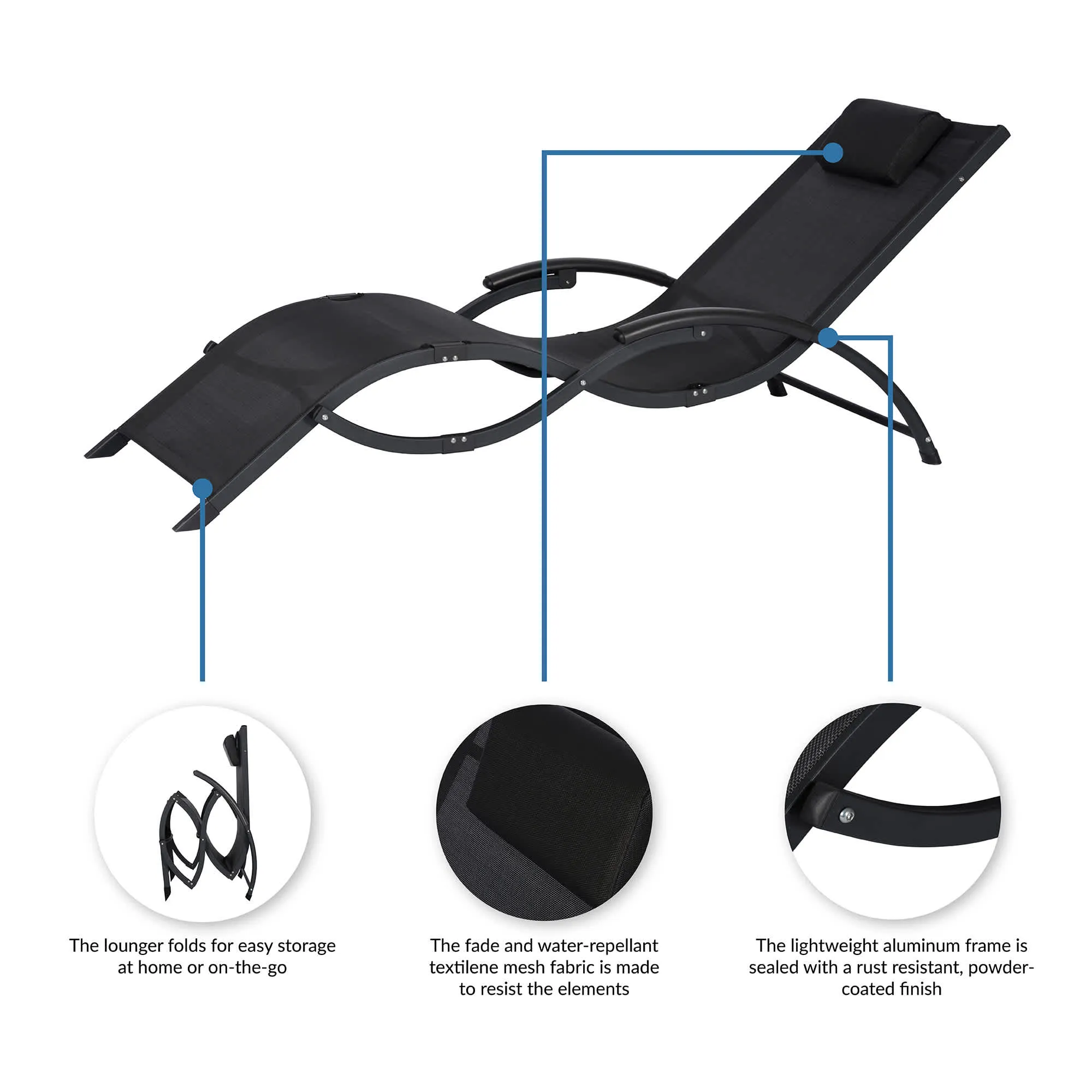 Sea Breeze Ultra Comfortable Foldaway Cool Mesh Lounger - Black
