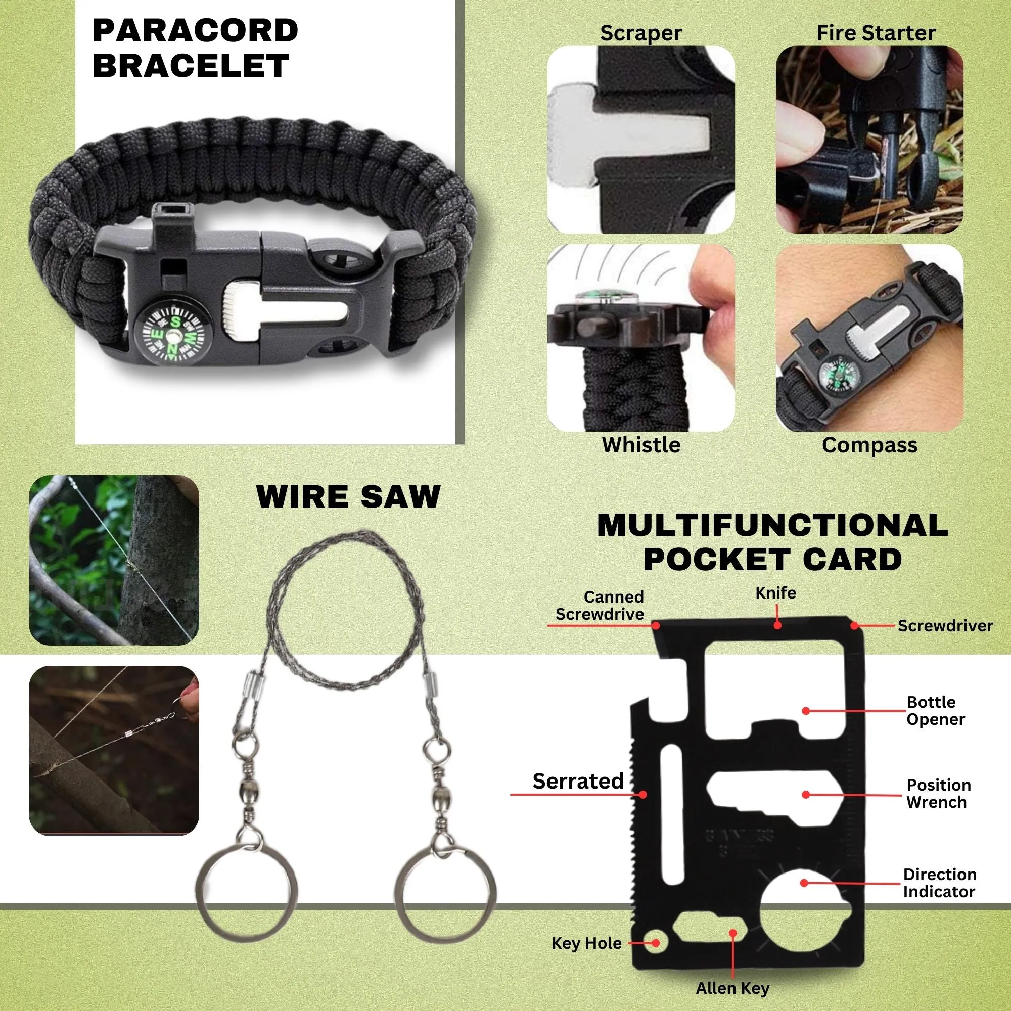 Survival Kit 28 in 1, Teakwood Survival Gear, Survival Gear Tool Emergency Tactical Equipment Gifts Men Dad Husband, Supplies Kits