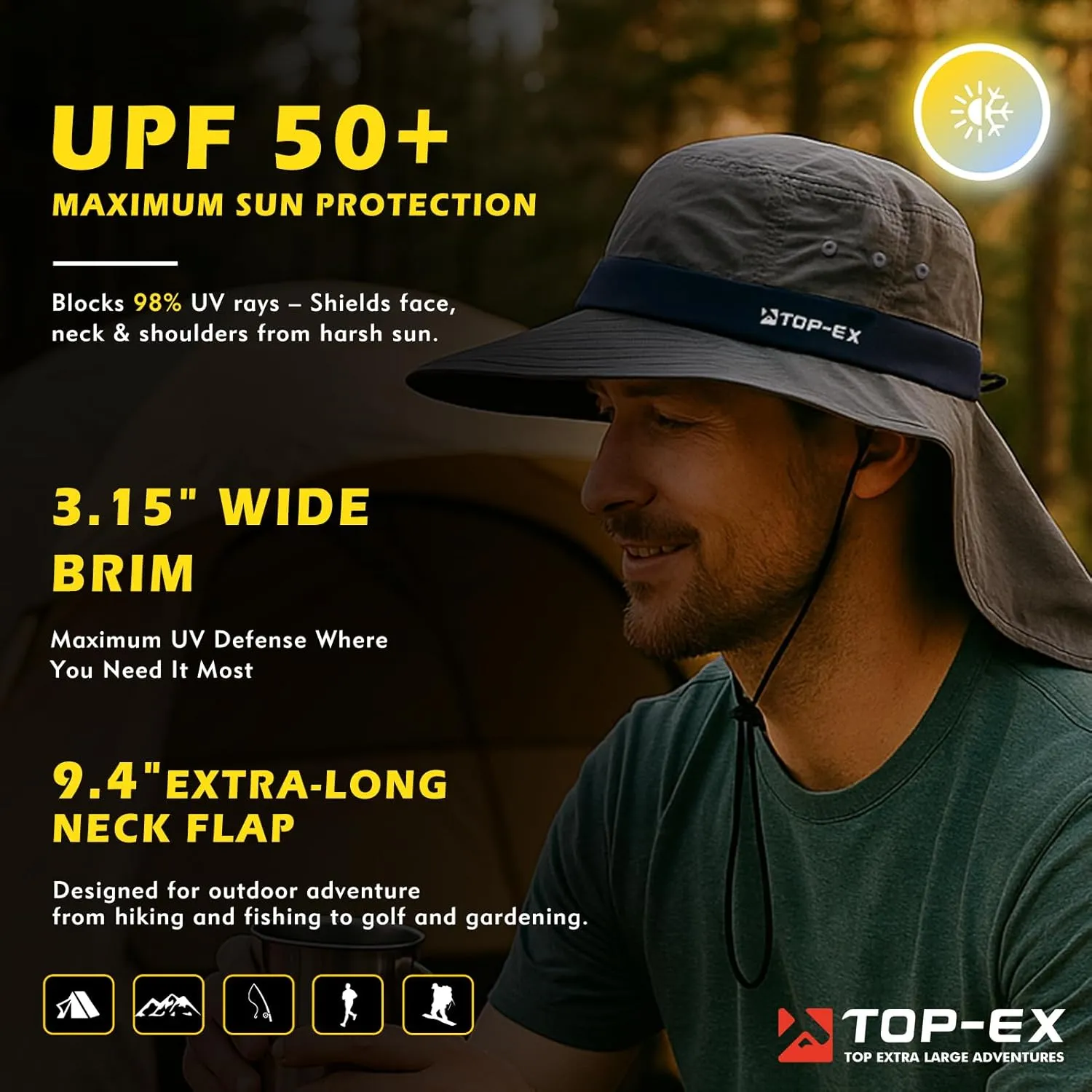 TOP-EX Cooling Sun Hat with Neck Flap ?C UPF 50  Wide Brim Breathable Hat for Hiking, Fishing & Big Heads