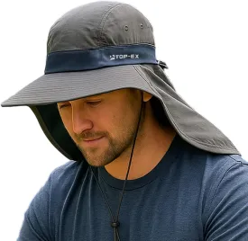 TOP-EX Cooling Sun Hat with Neck Flap ?C UPF 50  Wide Brim Breathable Hat for Hiking, Fishing & Big Heads