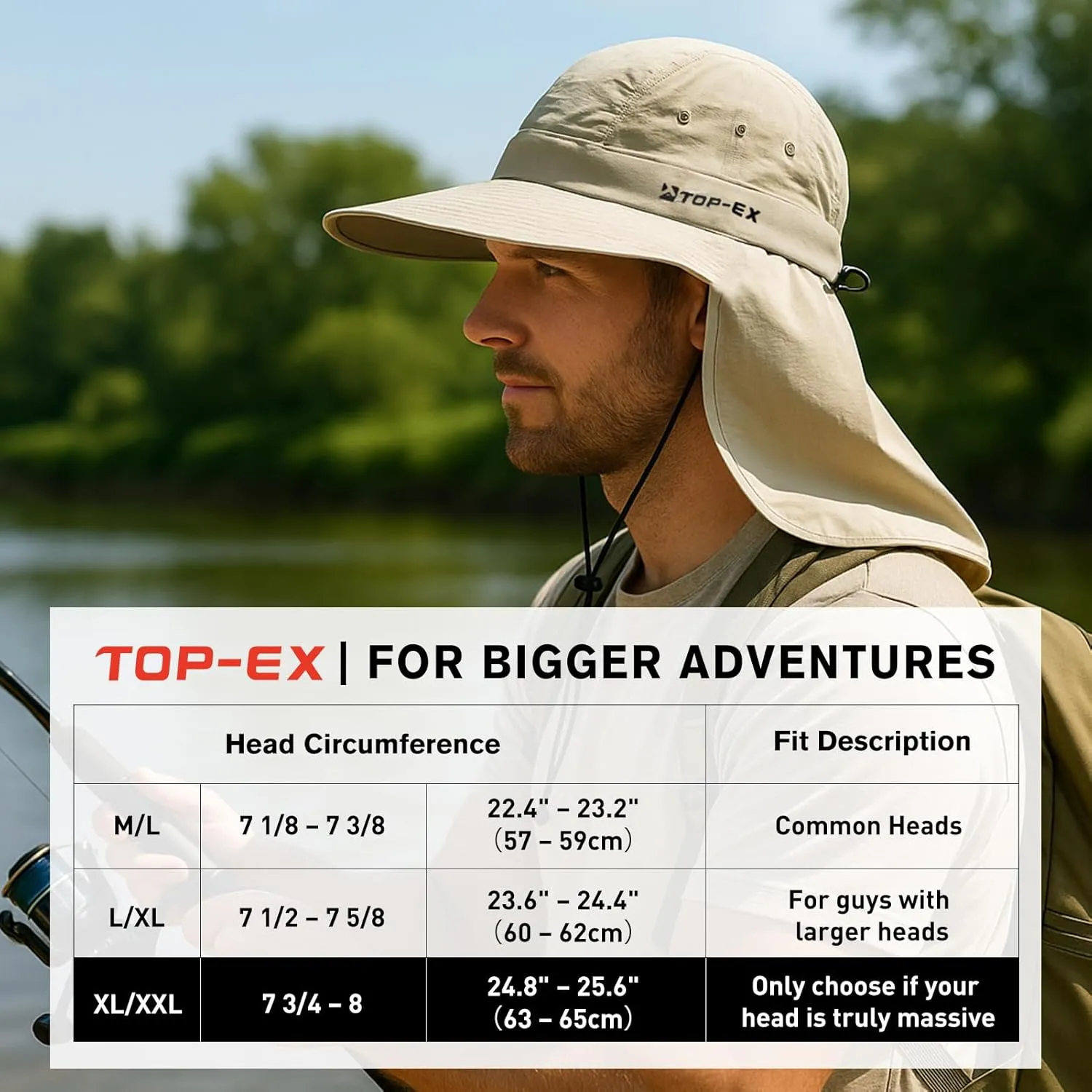 TOP-EX Cooling Sun Hat with Neck Flap ?C UPF 50  Wide Brim Breathable Hat for Hiking, Fishing & Big Heads